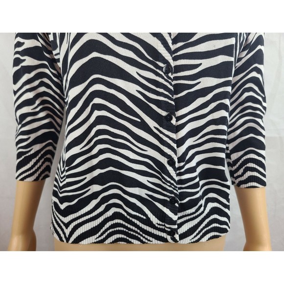 HBA Women's (M) Black & White Zebra 3/4 Sleeve Lightweight Cardigan Sweater - Picture 4 of 11